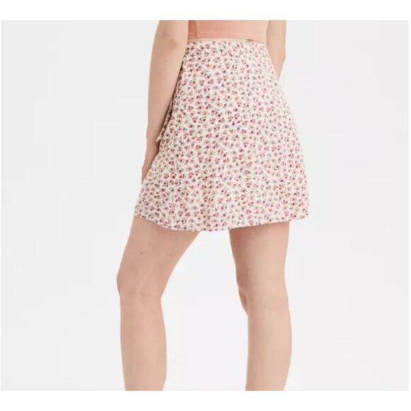 American Eagle Women Floral High-Waisted Tie Wrap Mini Skirt Lined Large - Picture 2 of 9